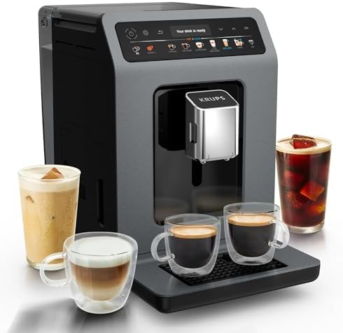 Krups Evidence Hot & Cold, Machine à café grains automatique, 18 recettes chaudes et froides, espresso, One Touch cappuccino, interface intuitive, EA898GF0, Gris