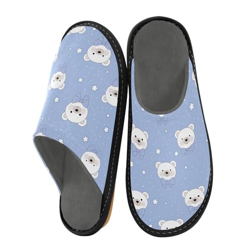 JUNZAN Cute Bears Blue Memory Foam Slippers for Women Men House Slippers for Bedroom Indoor