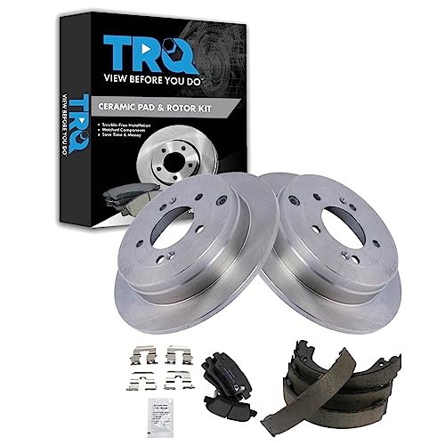 Image of TRQ Rear Brake Pad and Rotor Set Ceramic Parking Shoes Compatible with 2007-2009 Kia Amanti