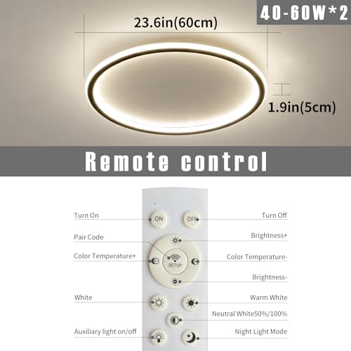 23.6 Inch Flush Mount Ceiling Light, 40-60W Round LED Ceiling Light Fixtures, Thin Modern Ceiling Lamp, Close to Ceiling Lights for Bedroom, Kitchen, Living Room, 3 Color Temperature Selectable by Matven - Used condition - Image 6