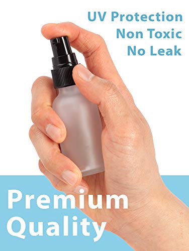 JUVITUS 2 oz Frosted Clear Glass Boston Round Black Treatment Pump Bottle (24 pack) + Funnel Refillable Empty Storage Containers4