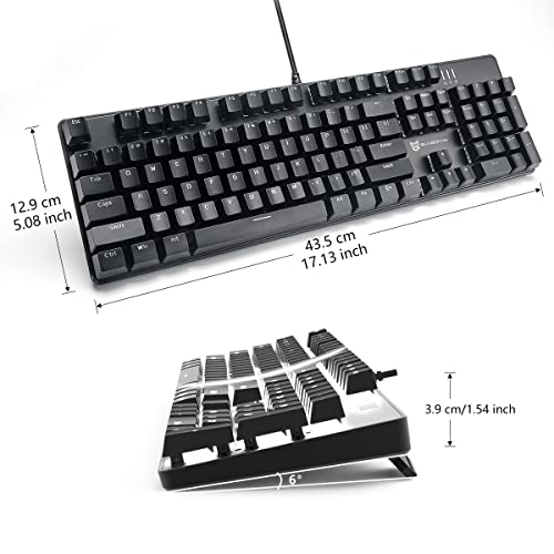 Image of Merdia Brown Switch Black Full Size Mechanical Gaming Keyboard | 104 Keys US Layout Ice Blue Backlit Wired PC Gaming Keyboards | Hot Swappable LED Backlit Wired Mechanical Computer Keyboards