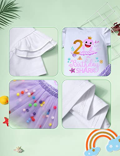 Adirun Baby Shark Birthday Outfit 2T Toddler Girl Clothes Ruffle Baby Shark Shirt + Tutu Dress + Headband Toddler Girl Skirt Sets #TOP5