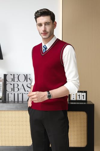 Men's 100% Wool Vest Sweater Relaxed Fit V Neck Sleeveless Pullover4