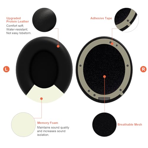 Repuesto Almohadillas para oídos compatible con audífonos Beats Studio Pro, negras | Cojines de espuma de memoria que aíslan el ruido, cuero proteico suave, incluye herramienta de palanca miniatura 5