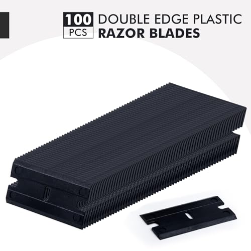 FOSHIO 2 Stück Plastik Schaber Kunststoff Schaber mit 100 Kunststoff klingen, Plastikschaber für klebereste entferner, klebstoffentferner, kunstoffschaber klebereste entferner