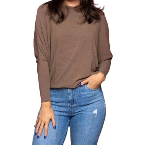 Dreamy Knit Boatneck Dolman Top, Dreamy Knit Dolman Top, Oversized Casual Lightweight Pullovers Tops for Women