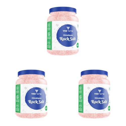 Image of VED TATVA Organic Himalayan Pink Rock Salt Powder /Sendha /Sindhav Namak - 450g Jar, Unrefined & Natural, Used for Cooking, Baking, Sprinkling, Fermenting, Marinating (Pack of 3)
