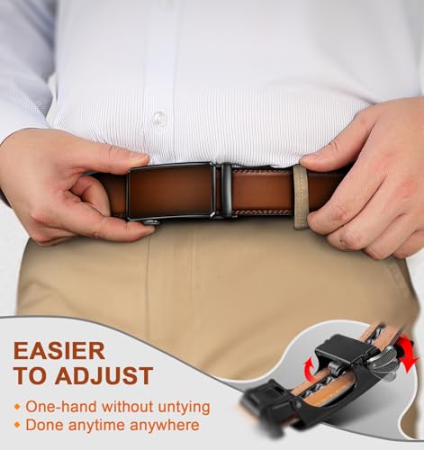 Image of KEMISANT Men Belt 2 Pack, Leather Ratchet Belt Easy Click Slide For Men 1 3 /8 inch,Cut for Fit
