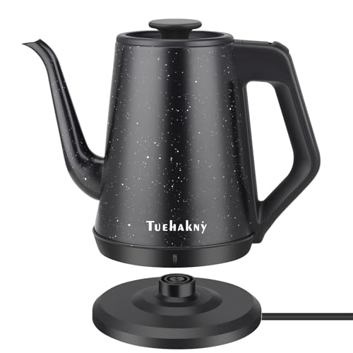 Schwanenhals Wasserkocher 1.0L, Kitchen Aid Wasserkocher 1000W, 100% Edelstahl Teekocher Elektrisch, Heißwasserspender für Büro/Reise/Küche, Abschaltautomatik, Sternenhimmel-Design, BPA-frei, Schwarz