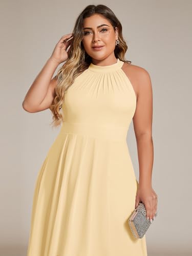 Image of Ever-Pretty Plus Women's Sleeveless Halter A Line Pleated High Low Plus Size Wedding Guest Cocktail Dresses 31926-DA
