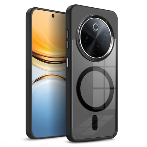Image of KARWAN Translucent Hybrid Back Case Cover Compatible with Vivo Y300 Pro Shockproof Case with Camera Protection, N52 Magnet Cover Case with Magnetic MagEaze Wireless Charging Cover (Black)