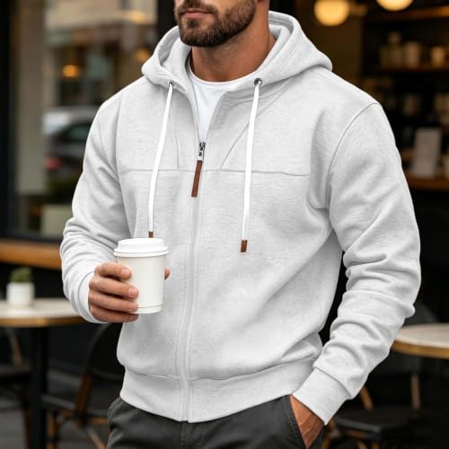 Mens Full Zip Hoodies Fashion Fleece Drawstring Hooded Sweatshirts Jackets - image 5
