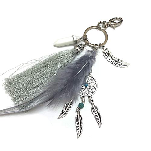 Preisvergleich Produktbild Nuohuilekeji Traumfänger-Anhänger mit Federn, Schlüsselanhänger, Autoschlüsselanhänger, Deko, Geschenk, grau