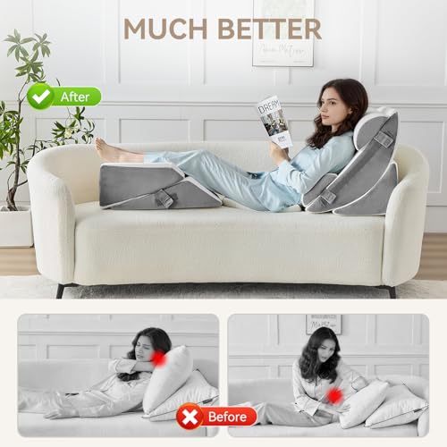 Image of Yojoker 9PCS Orthopedic Bed Wedge Pillow Set for Sleeping, Back and Leg Pain Relief, Post Surgery Foam Pillow for Body, Triangle Adjustable Support Pillow - Acid Reflux Sleeping Pillows
