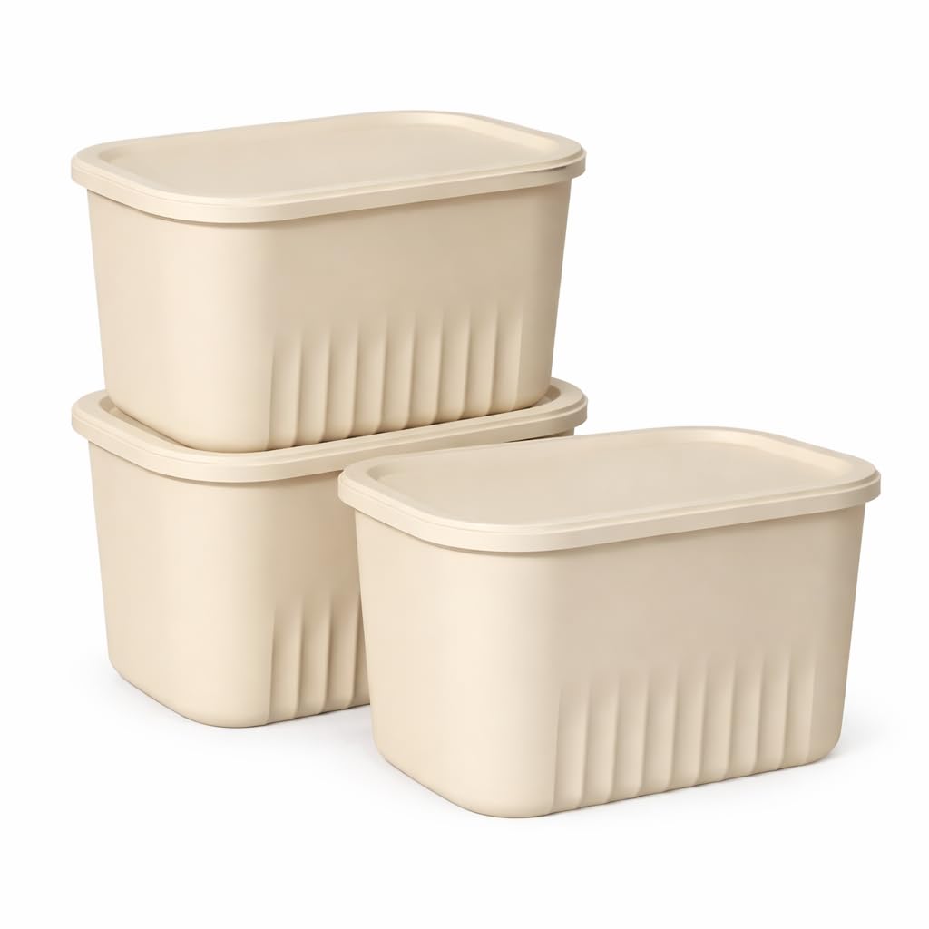 KiZY Multipurpose Stackable Storage Box | Durable Plastic Bins | for Closet, Pantry, Kitchen, Bedroom & Kids Room | Space Saving Home Organization. (Medium: 24x16x14.5 CM, 3, count)