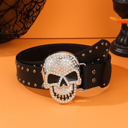 Punk Skull Buckle Belt for Pants Rhinestones Bukle Belt for Jeans Street Dance Belt Women Men Unisex Waist Accessories3