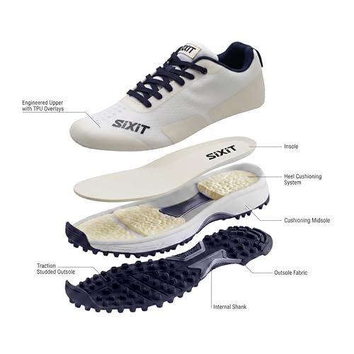 Image of SeamTech Cricket Shoes for Men, Lightweight Breathable Air Mesh, EVA Cushioning and Rubber Stud Grip