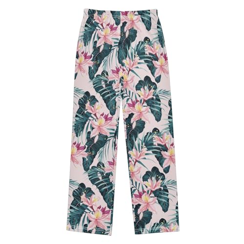 Banana Leaf and Flowers Boys Long Pants Soft Trousers Elastic Waist Kids Lounge Bottoms with Pockets S-XL