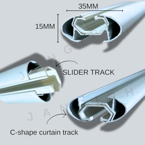 Image of Jangirh 4.5 Feet Sleek Silent /Curtain Track Rail Channel for Windows /Door /Office Wall Fit, Complete Set of Accessories with Screws & Wall Plugs, White inch
