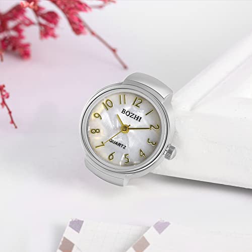 Image of JewelryWe Finger Watch for Women - Stretchy Elastic Band Round Simple Dial Quartz Ring Watches for Daily and Office