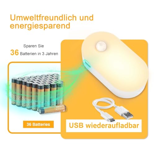 Lyridz Aufladbar Nachtlicht mit Bewegungsmelder 3 Modi: AUTO/ON/OFF, 2 Stk. – Bild 5