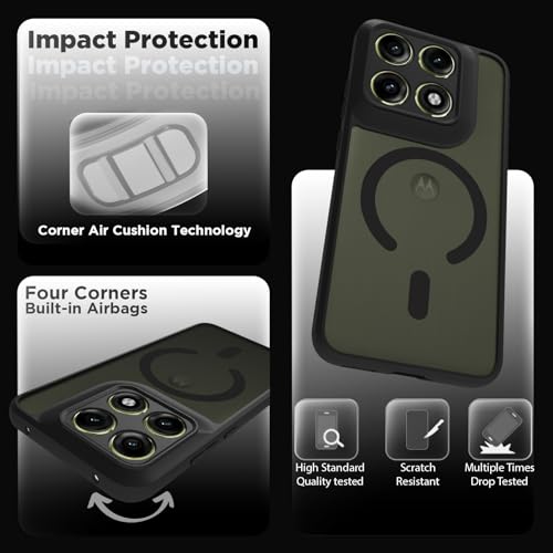 Image of RIGGEAR Shockproof Sleek Hybrid Armor Magnetic Back Cover Case Compatible with MagSafe Accessories for Motorola Moto Edge 70 Pro /Edge 70 Pro Plus 5G (Smoke Black Matte PC + Black TPU Bumper)