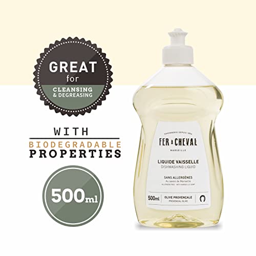 Image of Fer a Cheval Marseille Dishwashing Soap, Allergen Free, Olive Oil Based, Made in France, Liquid Dish Soap, 2 Pack, 500 ml / 16.9 fl oz Each