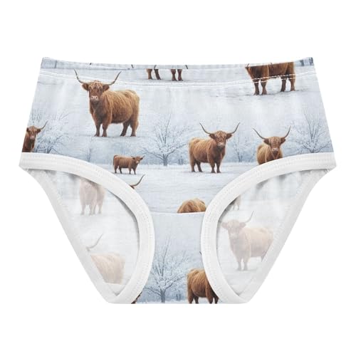 Winter Highland Cows Snow Panties Little Girl Toddler Underwear Floral Cotton Animals Briefs Girls Undies 2t