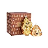 Every Day is Christmas Glass Blown Ornaments Cute Hand Made Figurines Tree Decoration, Honey Beehive Set of 2