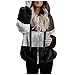 Bluelucon Damen Thermo-Mantel für den Winter, Damen Plüschjacke Coat Fleece Pullover Damen Farbblock Reißverschluss Plüschjacke Flauschjacke Übergangsjacke mit Taschen Teddyjacke Plüschjacke