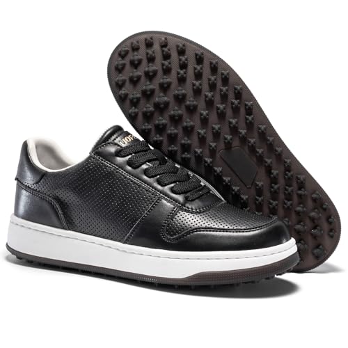 UOFEIY Men's Golf Shoes Waterproof Breathable Leather Spikeless Professional Golf Shoe Walking Travel Sneakers3