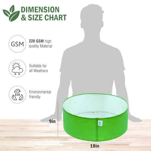 Image of Anandi Green's Premium HDPE Uv Protected 220 GSM Round Shaped Green Colour Plants Grow Bags Suitable for Terrace and Vegetable Gardening (Pack of 3, 18X9 INCH)