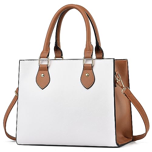 Image of CHICAROUSAL Crossbody Purses and Handbags for Women PU Leather Tote Top Handle Satchel Shoulder Bags (White -BR)