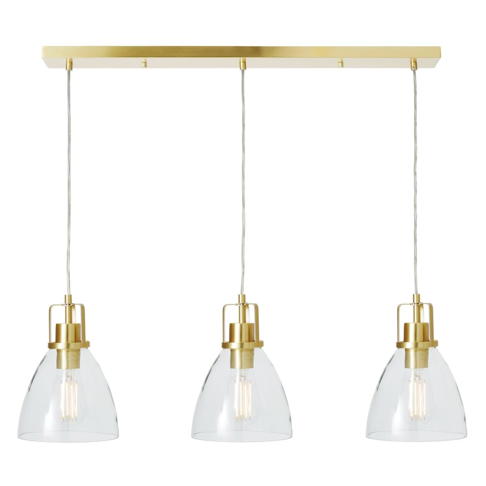 LITECRAFT Indy Ceiling Diner Pendant Glass Shaded 3 Light - (Satin Brass)