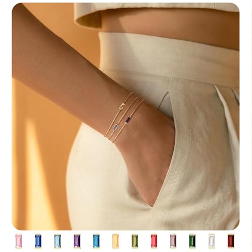 14K Gold Bracelet for Women Birthday Dainty Birthstones Waterproof Christmas Gold Womens Jewelry Bracelet Gifts Adjustable for Women Trendy 6.3+1.2 Inch Extend4
