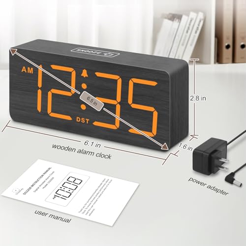 Image of DreamSky Wooden Digital Alarm Clock for Bedroom with Large Numbers | Desk Clocks for Living Room, Loud Alarm for Heavy Sleepers with Volume Control, Dimmer, DST, Office Wood Decor (Plug-in)
