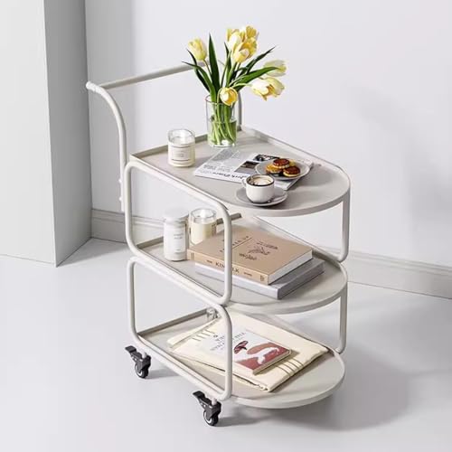 Chariot de rangement en métal à 3 niveaux avec roulettes et poignée pour salon