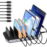 SooPii Premium 140W 7-Port USB C Charging Station for Multiple Devices, Each PD 20W Fast Charging for Phone and Tablet,7 Mixed Cables Included,Black