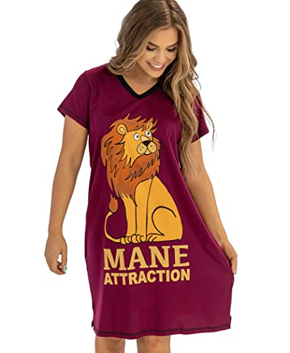 Image of Lazy One Women's Novelty Nightshirt - Mane Attraction Lion Cotton Nightgown, Sleep Shirt, Women's Sleepwear, S /M