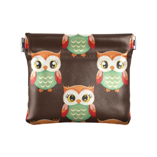 Cute Cartoon Owls Coin Purse Leather Pouch Change Purse, Squeeze Coin Pouch for Cards, Keys & Lipsticks, Unisex
