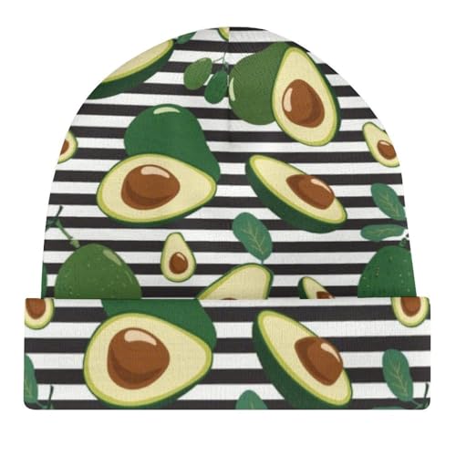 Avocado on Stripe Kids Beanie Hat for for Girls Boys Children Cap Winter Knitted Chemo Cancer Headwear Accessories Gifts Decoration Black4