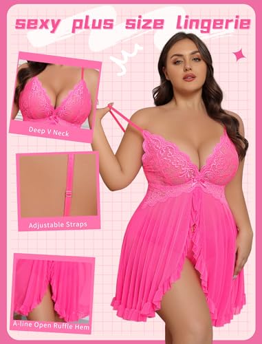 Image of Avidlove Plus Size Lingerie for Women Sexy Lingerie Dress Lace Babydoll Lingerie V-Neck Open Front Strap Nightdress