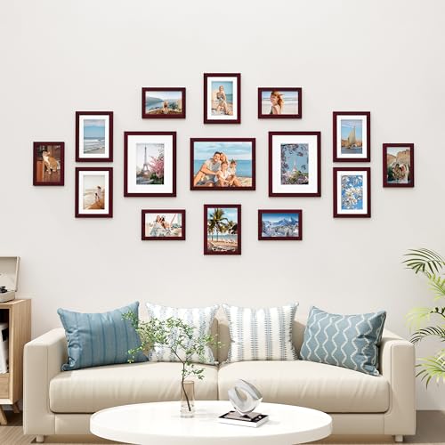 Image of Vittanly 15 Pack Picture Frames Collage Wall Decor for Mounting or Tabletop Display, Gallery Frame Set for Family, Multi Sizes Including 3pcs 8x10, 6pcs 5x7, 6pcs 4x6, Cherry Red