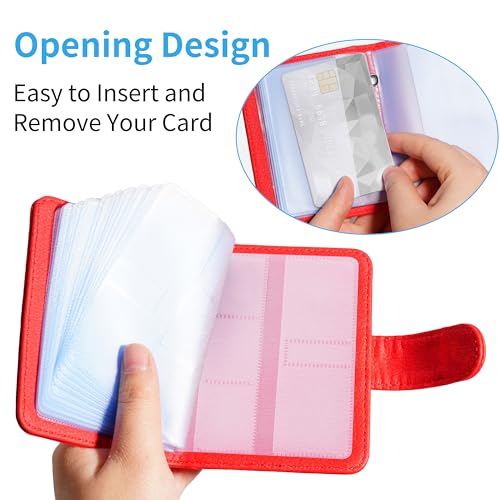 Image of Wisdompro Credit Card Holder, Slim Leather RFID Blocking Wallet Debit Card Protector Organizer Case (20 Card & 7 Memory Card Slots)-Vertical Red