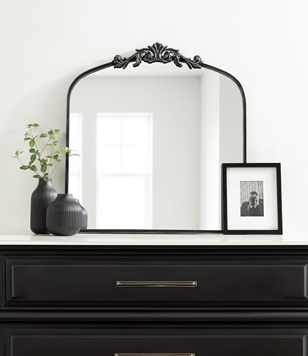 Image of Kate and Laurel Arendahl Ornate Traditional Square Arched Mirror; 28 x 30; Antique Black; Decorative Baroque Style Arch Vintage Mirror with Wide Frame and Ornamental Crown