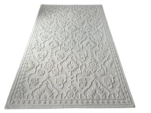Image of Hand Tufted Modern Design Exported Collection High Low Pattern Wool Carpet for Living Room, Bedroom & Hall (Light Grey, 12 x 18 Feet)
