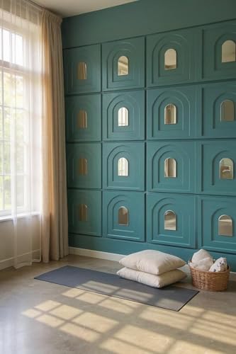 Image of RoseCraft Navy Green Geometric Mosaic Wall Panel - Decorative Acrylic Tiles, DIY Easy‑Install Reflective Accent|50cm X 50CM (Pack of 10 pcs)