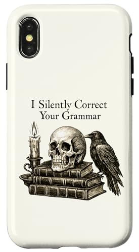 I Silently Correct Your Grammar Skull Raven Funny Teacher �X�}�z�P�[�X iPhone X/XS �p