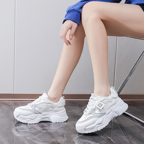 Womens Fashion Lace-Up Leather Platform Sneakers Round Toe Non-Slip Chunky Casual Sport Shoes for Walking Workout Driving3